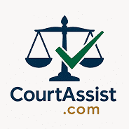 Scales of justice with checkmark logo.