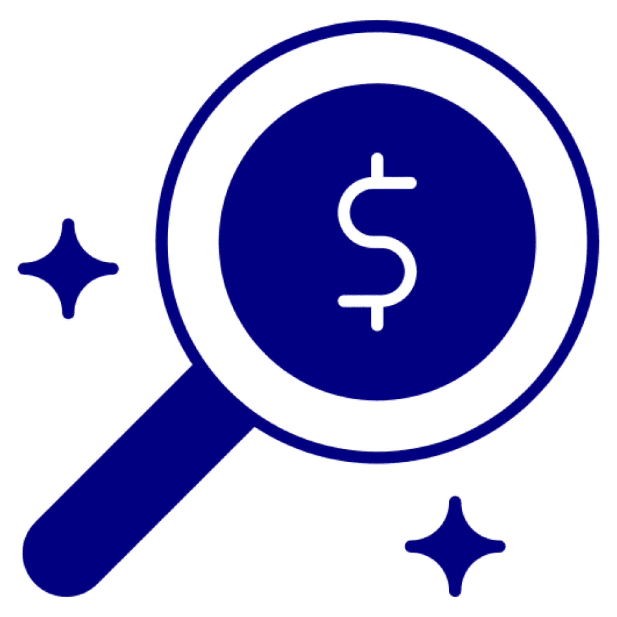 Magnifying glass with dollar sign inside.